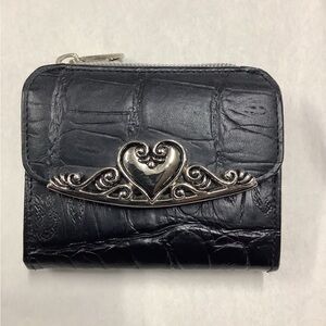 Chic Black Croc-Embossed Wallet with Silver Heart Accent
